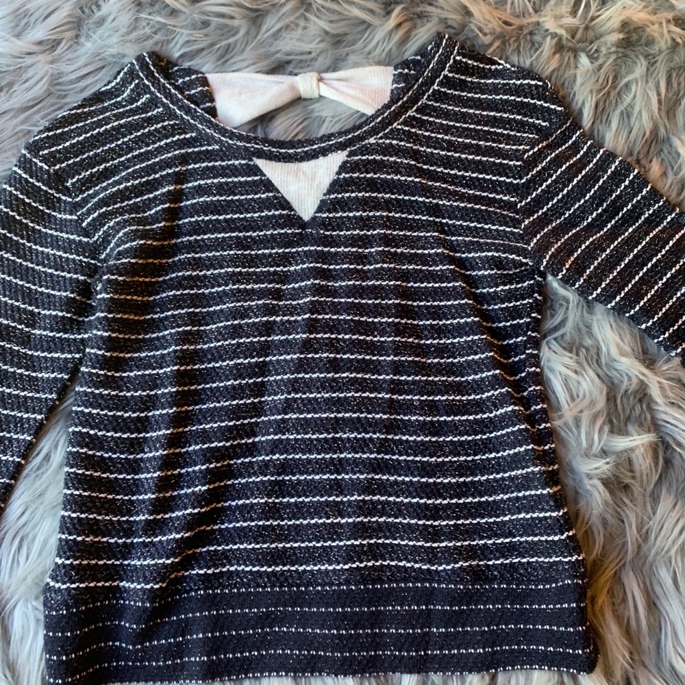 Knit Blue Sweater with bow detail on back